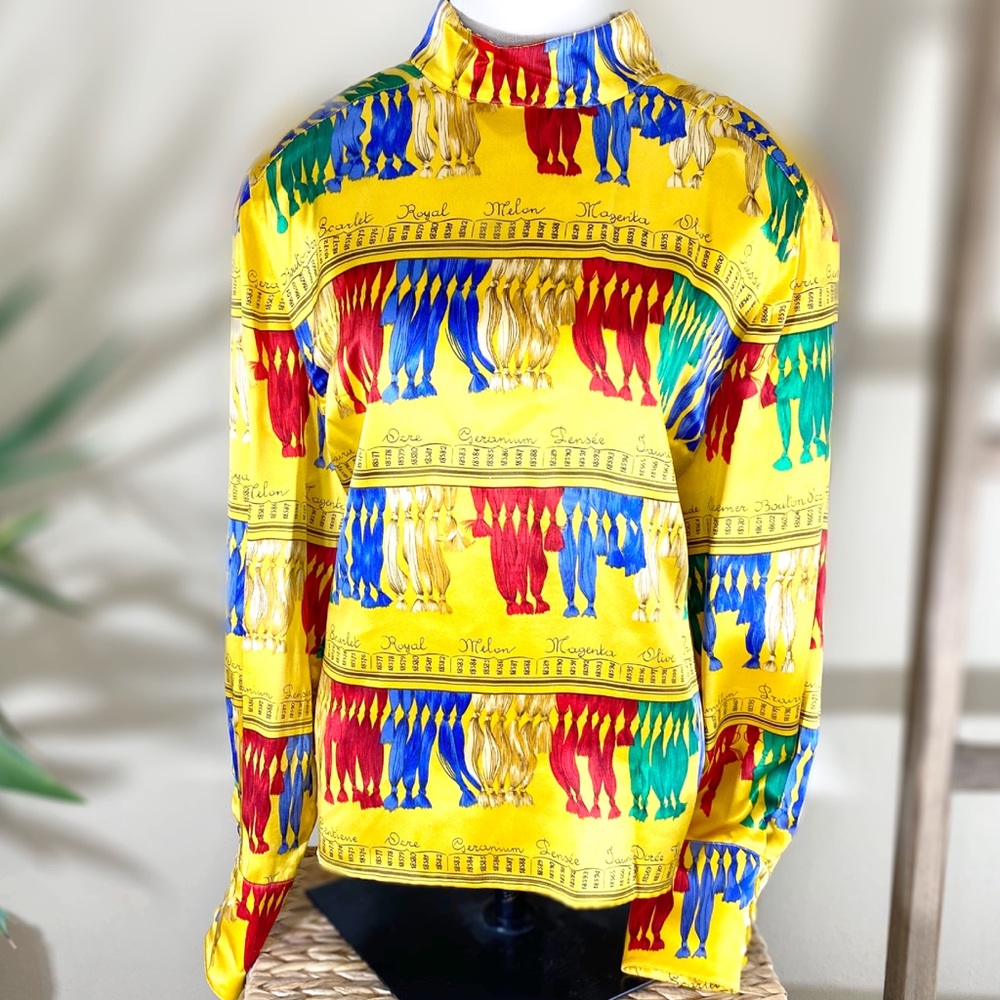 Tassel Time Yellow Silk Vintage Blouse SZ (14)